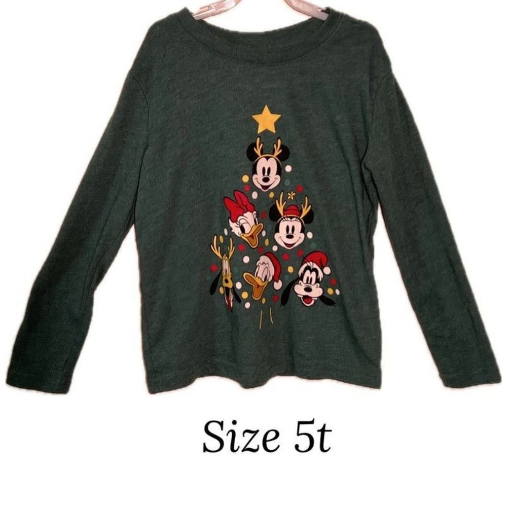 Disney Boys Christmas Shirt Size 5T Mickey Minnie Goofy Holiday Long Sleeve
